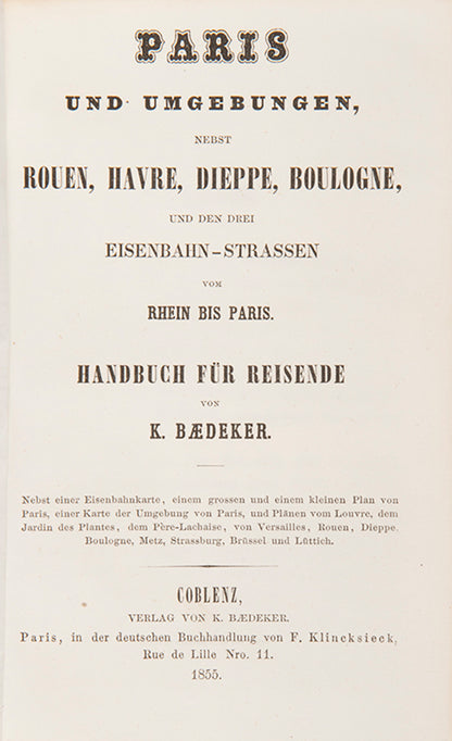 First edition and the last series started by Karl Baedeker himself. 