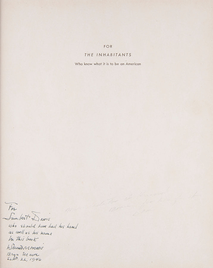 A presentation copy of Wright Morris's The Inhabitants, inscribed the editor of his first book.