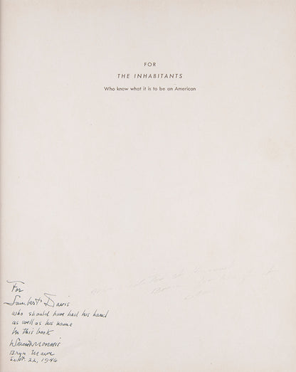 A presentation copy of Wright Morris's The Inhabitants, inscribed the editor of his first book.