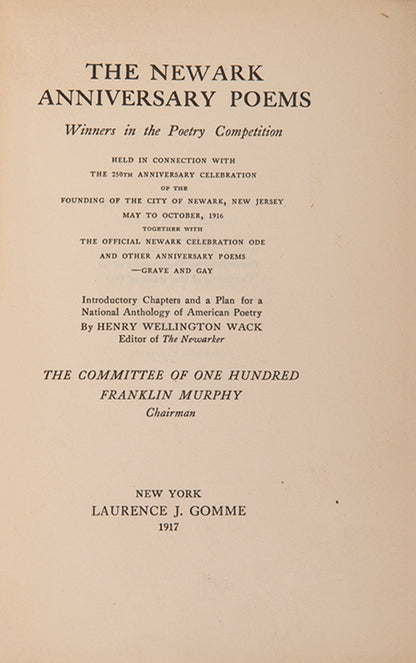 First edition of The Newark anniversary Poems, published in 1917, with a contribution by Ezra Pound.