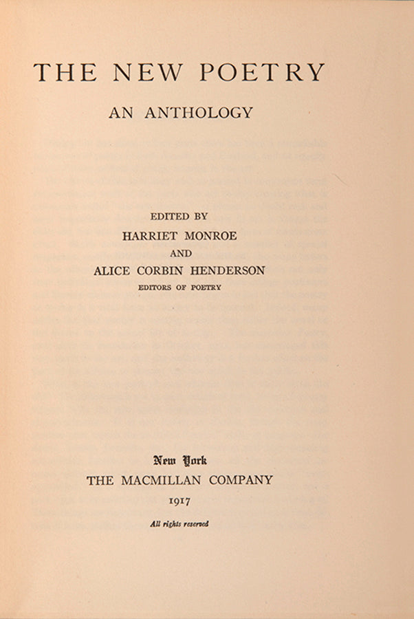 The New Poetry: An Anthology.