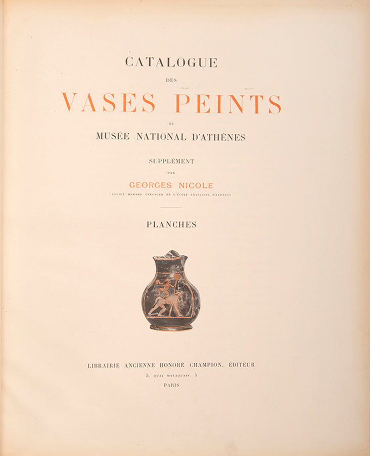 First edition of Catalogue des vases peints du Musee national d'Athenes by Georges Nicole.