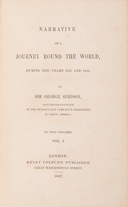 Simpson was head of the Hudson Bay Company and the dominant figure in the American fur trade in the nineteenth century. Important for account of Honolulu
