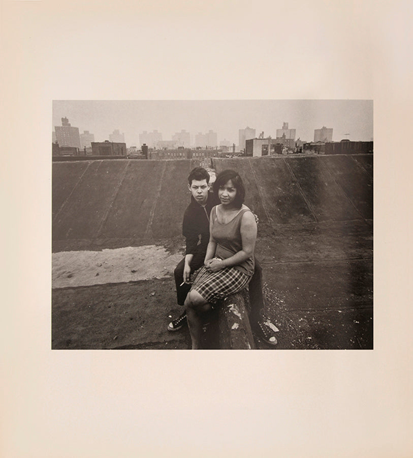 Bruce Davidson regularly visited East Harlem with a view camera and tripod with which he photographed the residents of a city block on East 100th Street between First and Second Avenues in New York. Davidson chose this block because, at the time, it had a reputation as being one of the worst in the city.