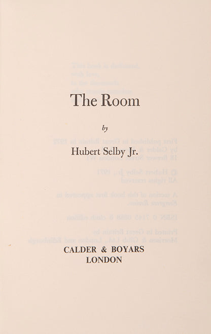 The first UK edition of Hubert Selby Jr's The Room, isncribed by the author in the original unclipped dustjacket.