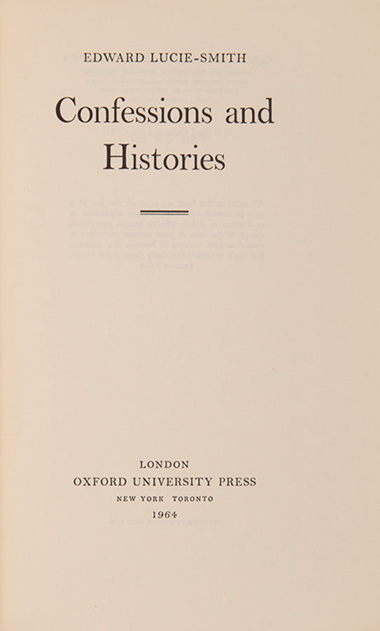 First edition of Confessions & Histories by Edward Lucie-Smith.