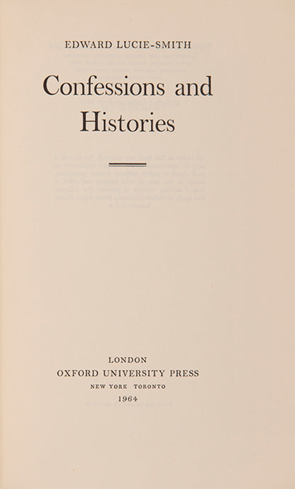 First edition of Confessions & Histories by Edward Lucie-Smith.