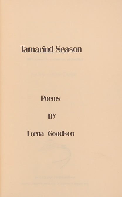First edition of Tamarind Season by Lorna Goodison. The author's first book.