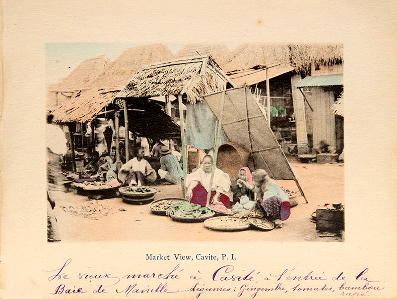 An evocative series of colour photographs of the Philippines, ranging from views of Manilla harbour to domestic scenes such as a butcher's shop, washer-women, market scenes, rice cleaning, and a cock fight.