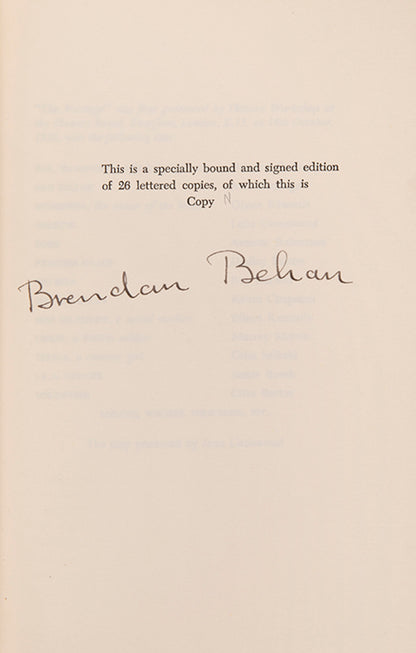 First US edition, limited issue of The Hostage by Brendan Behan, one of 26 lettered copies specially bound and signed by the author.