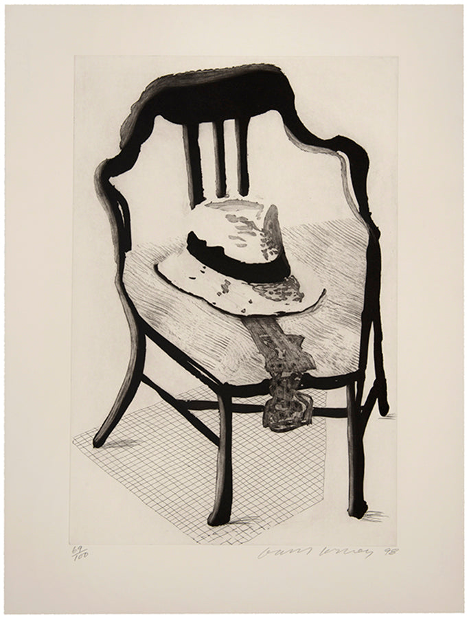 David Hockney, Panama Hat with a Bow Tie on a Chair from The Geldzahler Portfolio, 1998, etching, aquatint, signed by the artist, from the edition of 100