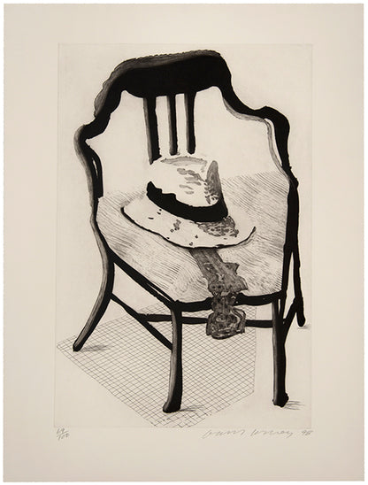 David Hockney, Panama Hat with a Bow Tie on a Chair from The Geldzahler Portfolio, 1998, etching, aquatint, signed by the artist, from the edition of 100