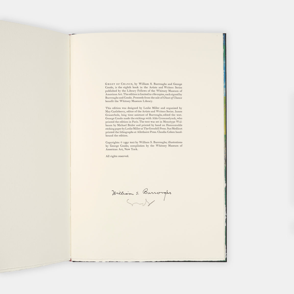 First edition of Ghost of Chance by William Burroughs and George Condo, inscribed by Condo to Hilary Gerrard.