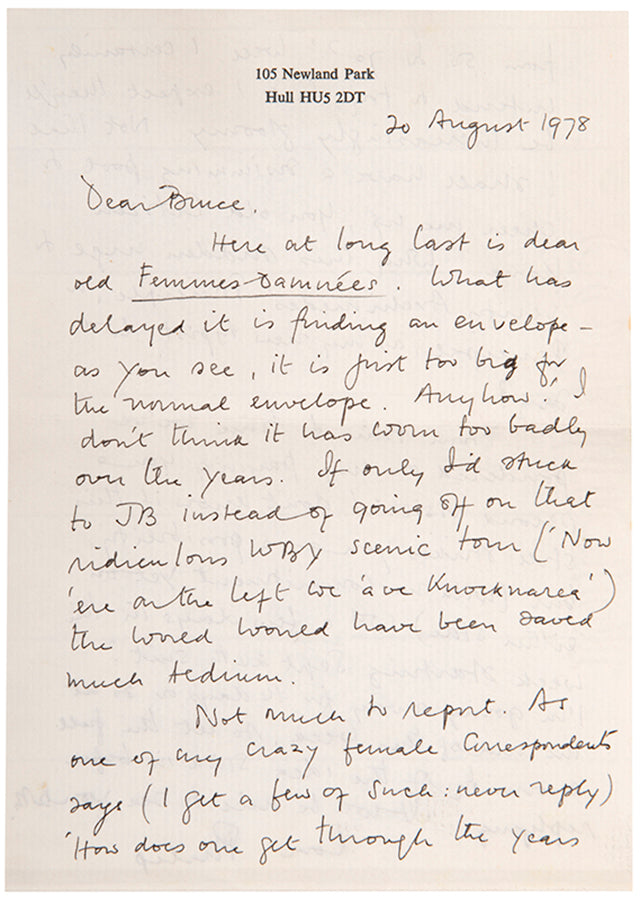 First edition of Femmes Damnees by Philip Larkin, one of 400 copies, inscribed by the author to Bruce Montgomery.
