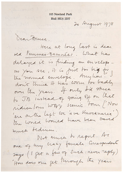 First edition of Femmes Damnees by Philip Larkin, one of 400 copies, inscribed by the author to Bruce Montgomery.