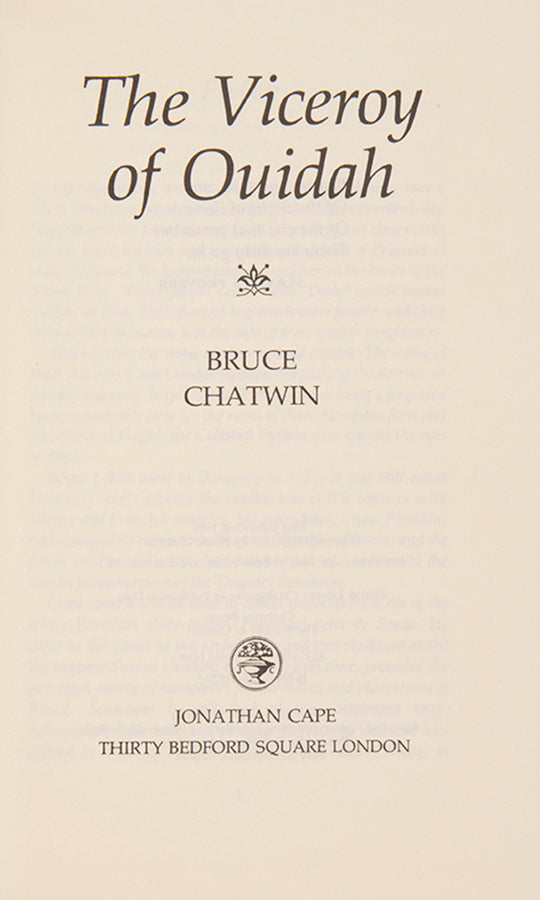 First edition of The Viceroy of Ouidah by Bruce Chatwin.