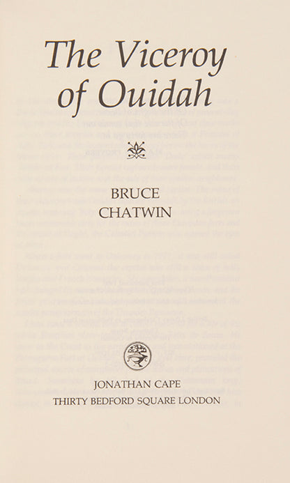 First edition of The Viceroy of Ouidah by Bruce Chatwin.