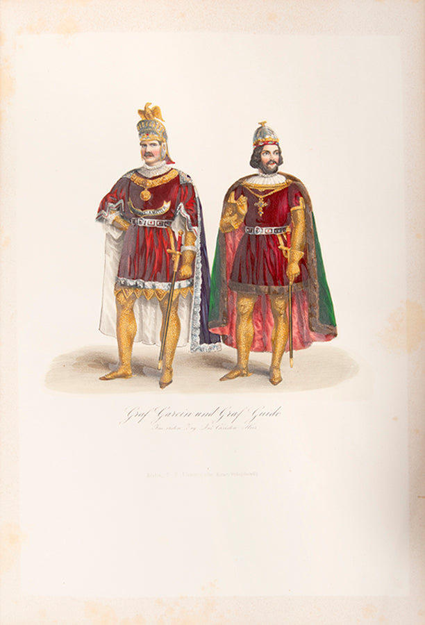 Lange's rare work on Ferrara. The plates herein represent fancy-dress costumes for this 1843 recreation of a celebration at the Court of Ferrara, bedecked in Renaissance splendour