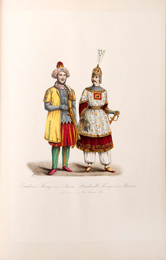 Lange's rare work on Ferrara. The plates herein represent fancy-dress costumes for this 1843 recreation of a celebration at the Court of Ferrara, bedecked in Renaissance splendour