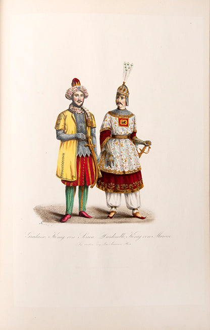 Lange's rare work on Ferrara. The plates herein represent fancy-dress costumes for this 1843 recreation of a celebration at the Court of Ferrara, bedecked in Renaissance splendour