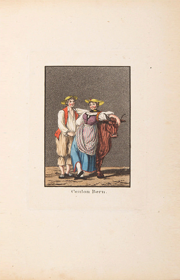 In Trachsler's scarce book, each plate features a male and female figure against a grey aquatint background.