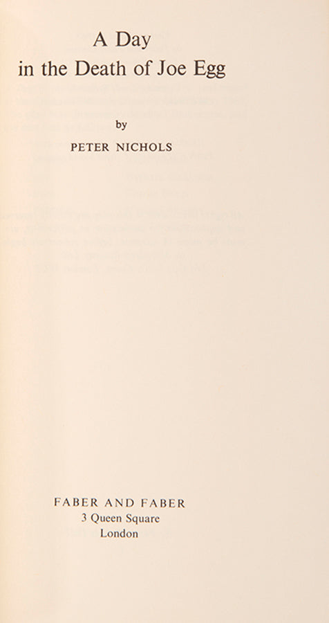 First edition of A Day in the Death of Joe Egg by Peter Nichols.