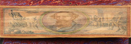 A stunning fore-edge painting depicting a scene from A Christmas Carol by Charles Dickens, on a volume of the Christmas Storeis with another of the Christmas Books 