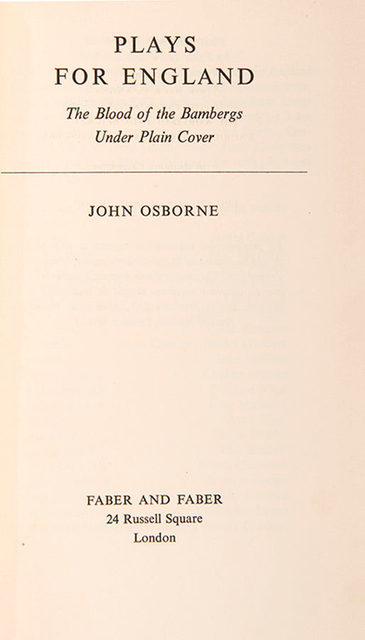 First edition of Plays for England by John Osborne.