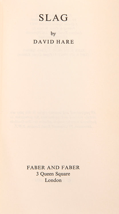 First edition of Slag by David Hare, the author's first published play.