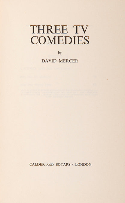 First edition of Three TV Comedies by David Mercer.