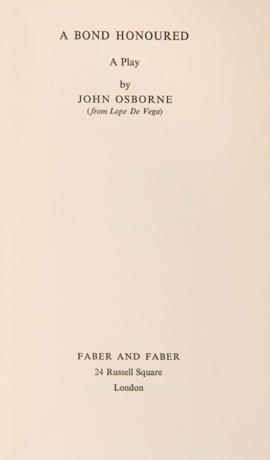 First edition of A Bond Honoured by John Osborne.