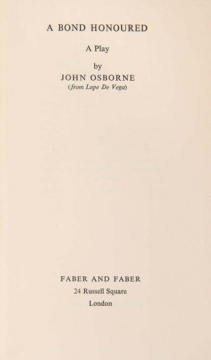 First edition of A Bond Honoured by John Osborne.