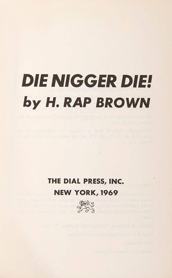 First edition of Die Nigger Die by H. Rap Brown.