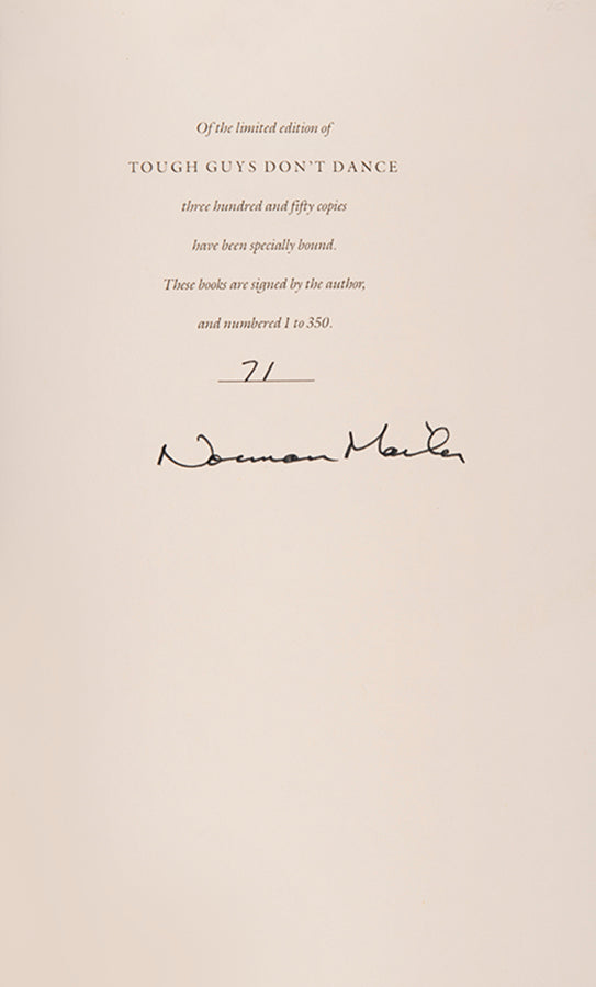 First edition of Tough Guys Don't Dance by Norman Mailer, one of 350 copies specially bound and signed by the author