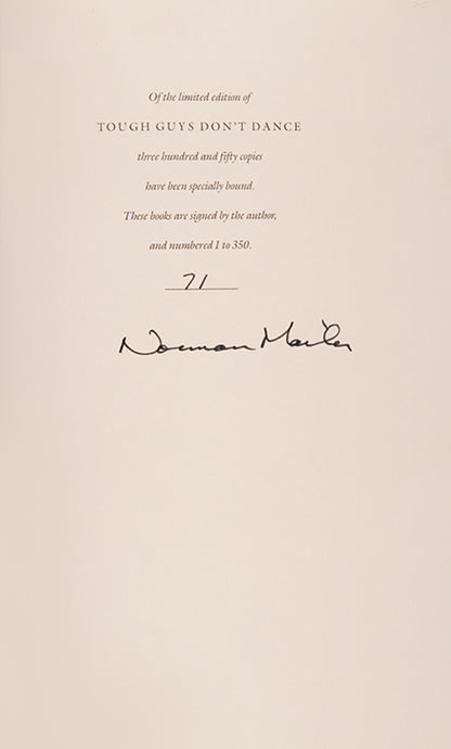 First edition of Tough Guys Don't Dance by Norman Mailer, one of 350 copies specially bound and signed by the author