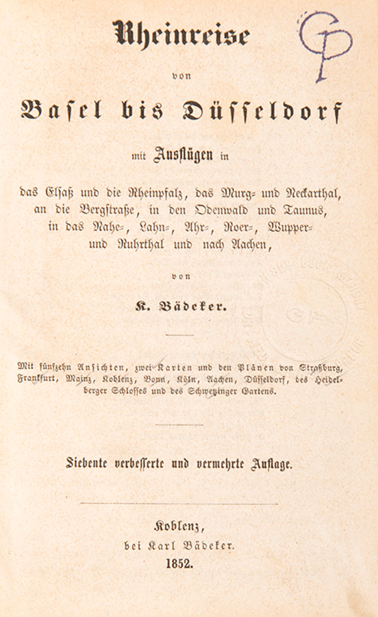 This copy is bound in the attractive yellow Biedermeier boards used by Karl Baedeker during 1840's and early 1850's.