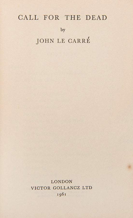 First edition of Call for the Dead by John Le Carre, the author's first novel.