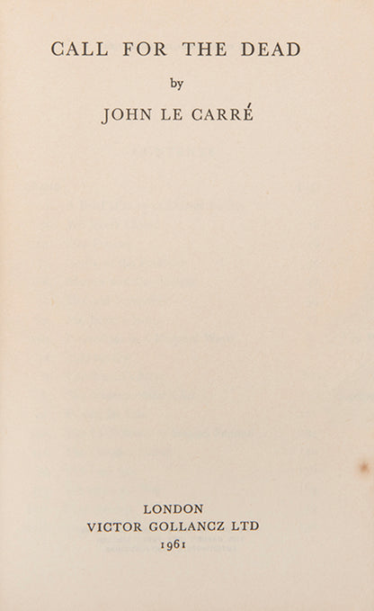 First edition of Call for the Dead by John Le Carre, the author's first novel.