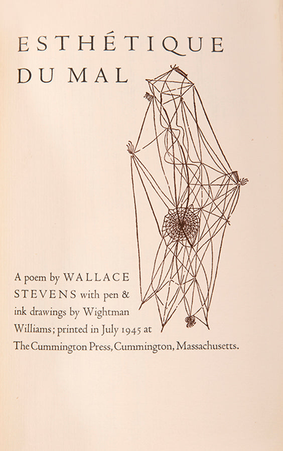 First edition of Esthetique du Mal by Wallace Stevens, signed by the illustrator and type designer.