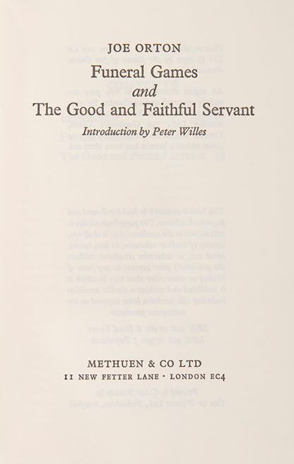 First edition of Funeral Games and The Good and Faithful Servant by Joe Orton.