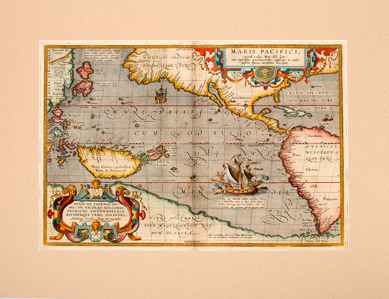 Double-page copper engraved map with later hand-colouring<br />Well-preserved example of Ortelius' map of the Pacific, taken from the fifth, final, and most complete French edition of Theatre de l'Univer