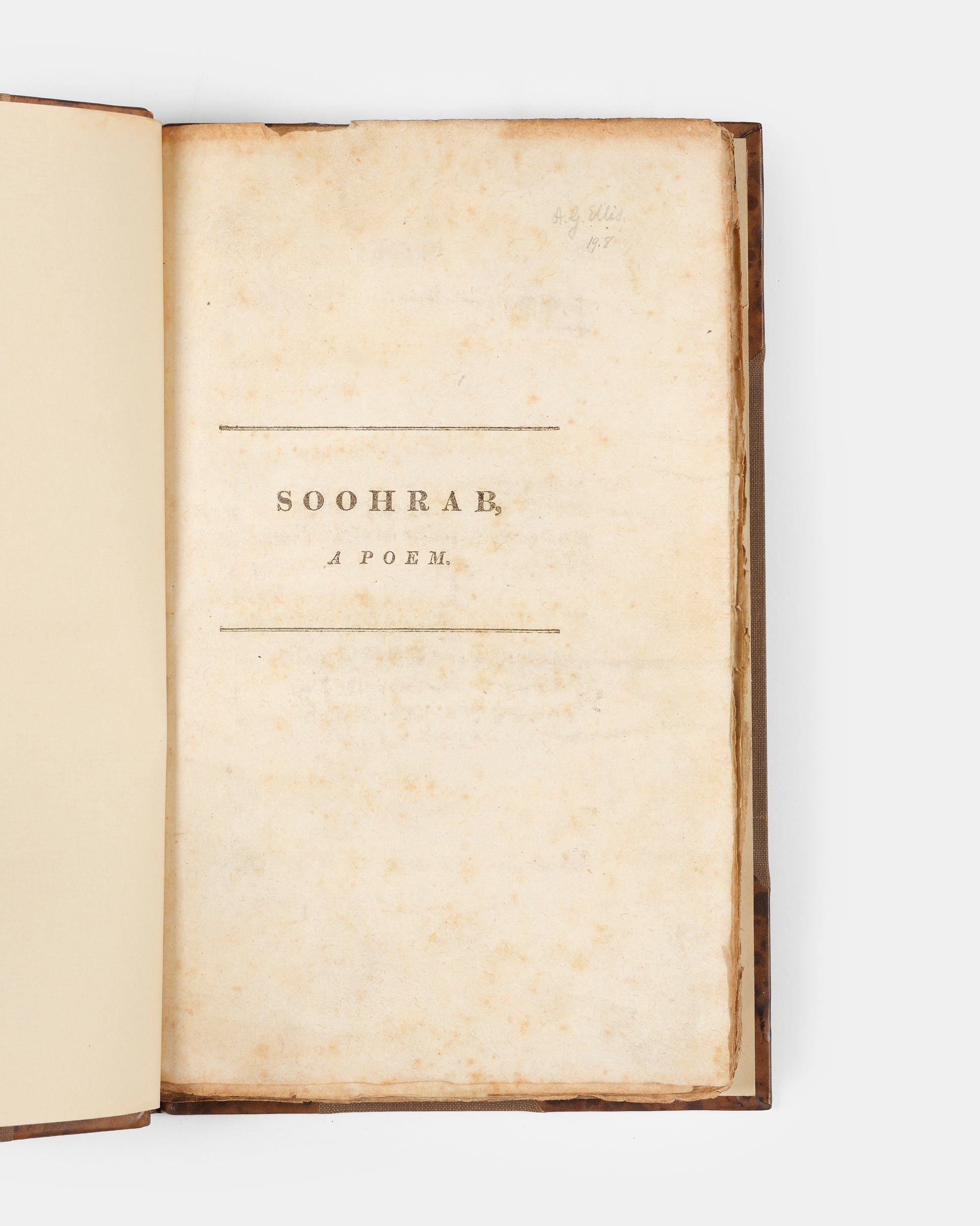 Early English translation of ferdowsi's shahnameh containing the section about soohrab, printed in Calcutta in 1814.