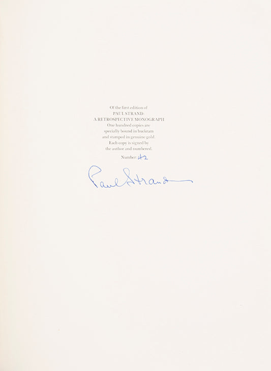 One of 100 signed and numbered copies of Paul Strand's Retrospective Monograph bound in cloth