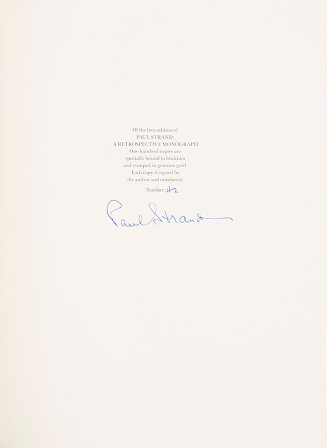 One of 100 signed and numbered copies of Paul Strand's Retrospective Monograph bound in cloth