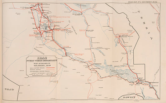 Maps include Baghdad and Environs, The Environs of Basrah and several road maps to Southern and Northern Iraq..