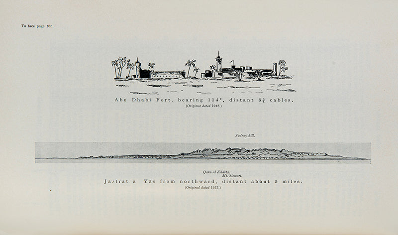 The 1955 edition of the Persian Gulf Pilot, with the 1959 supplement, a scarce pilot guide of the Persian gulf describing Bahrain, Kuwait, Qatar, Dubai, and Abu Dhabi, and numerous other villages and towns along the Arabian coast. 