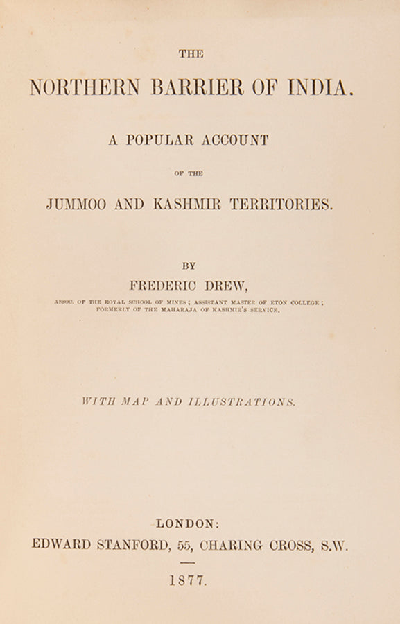 Drew made a nine year stay in Kashmir between 1862 and 1871, and travelled widely in the country