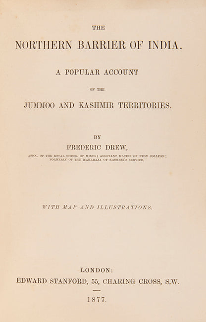Drew made a nine year stay in Kashmir between 1862 and 1871, and travelled widely in the country