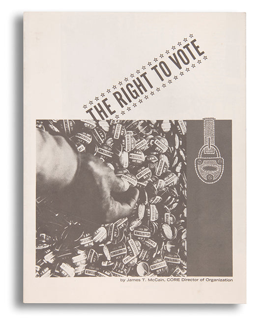 The Right to Vote was published by the Congress of Racial Equality (CORE) to encourage voter registration and curtail the suppression of African American voters in the South. It explains the registration process, gives instructions on filling out a registration card, and explains what to do if an application is rejected.