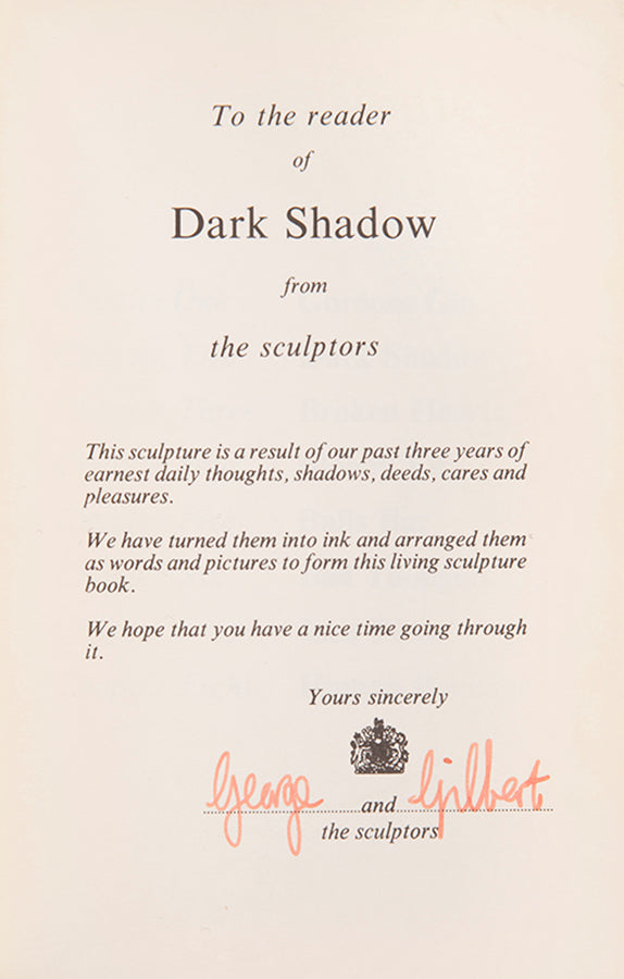 A presentation copy of Gilbert and George's Dark Shadow.